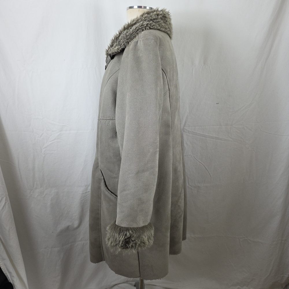 Chico's Gray Faux Suede Fur Penny Lane Teddy Coat Jacket Womens XL 16 Chicos 3 - Picture 3 of 8